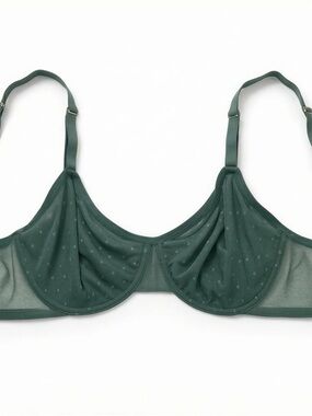 NWOT Lively Sheer Dotted Underwire Bra in Forest Green